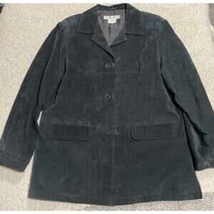 Jessica Holbrook Y2K Womens Medium Suede Leather Lined Button Front Coat black